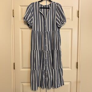 Old Navy Blue and White Striped Midi Dress